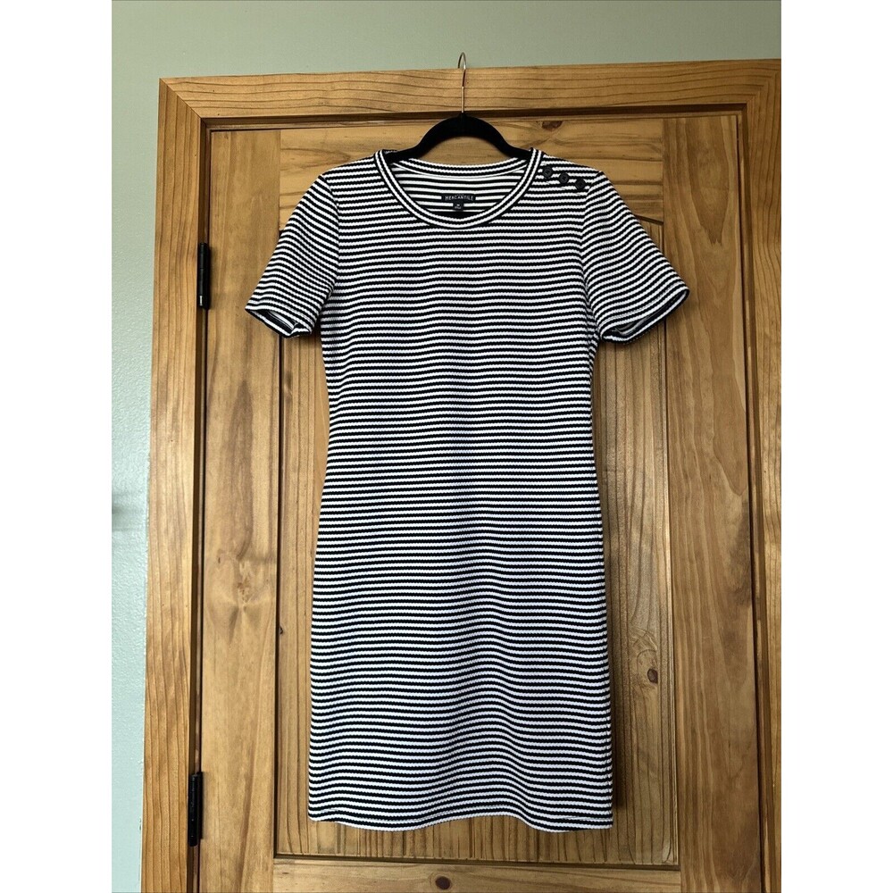 J Crew Mercantile Striped Casual Classic‎ Dress Button Detail Shoulder Size M